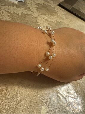 Vintage Peter Brams 14K Yellow Gold Floating Illusion Pearl Bracelet 7" 585